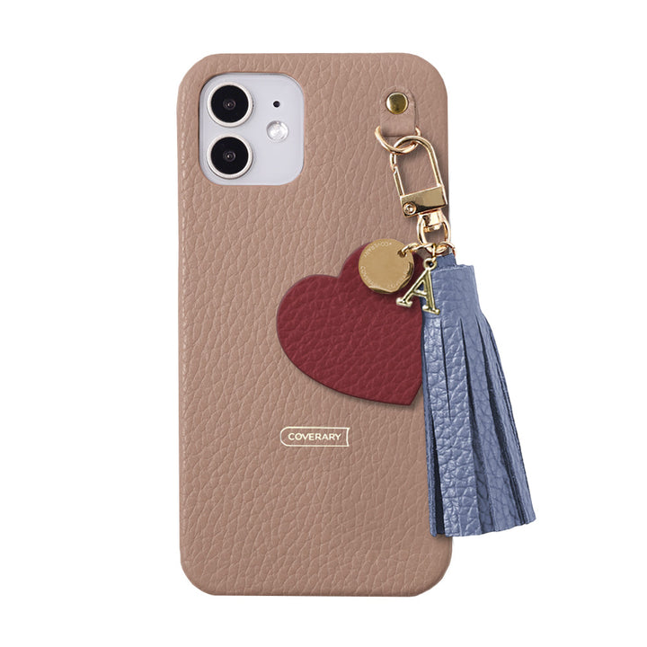 本革 32色 イタリアンシュリンクレザー タッセル付きモチーフイニシャルチャーム 背面ケース Xperiaシリーズ