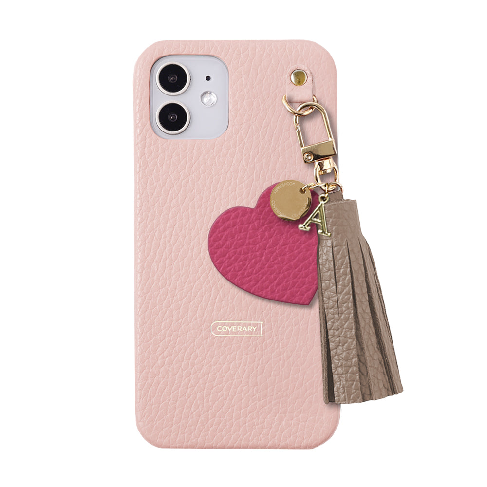 本革 32色 イタリアンシュリンクレザー タッセル付きモチーフイニシャルチャーム 背面ケース