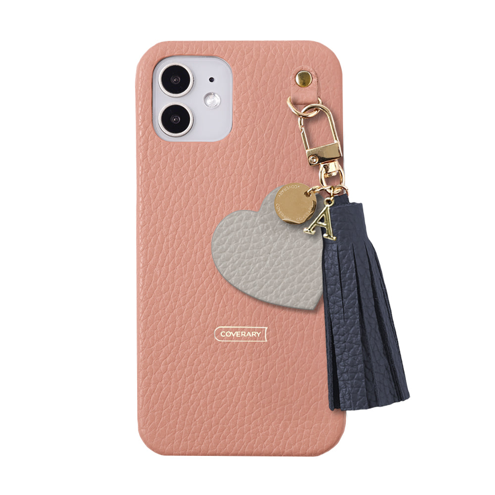 本革 32色 イタリアンシュリンクレザー タッセル付きモチーフイニシャルチャーム 背面ケース