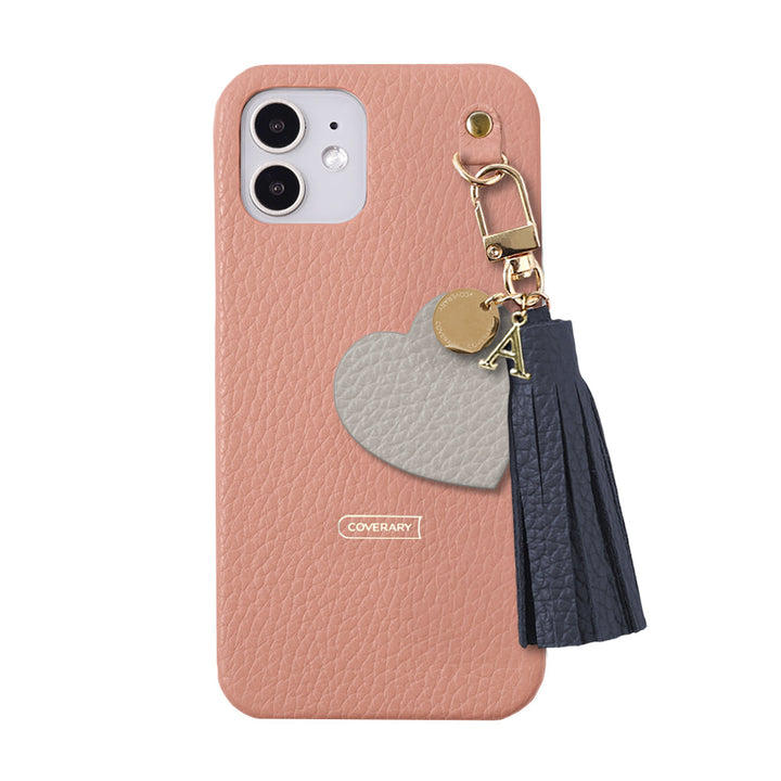 本革 32色 イタリアンシュリンクレザー タッセル付きモチーフイニシャルチャーム 背面ケース Xperiaシリーズ