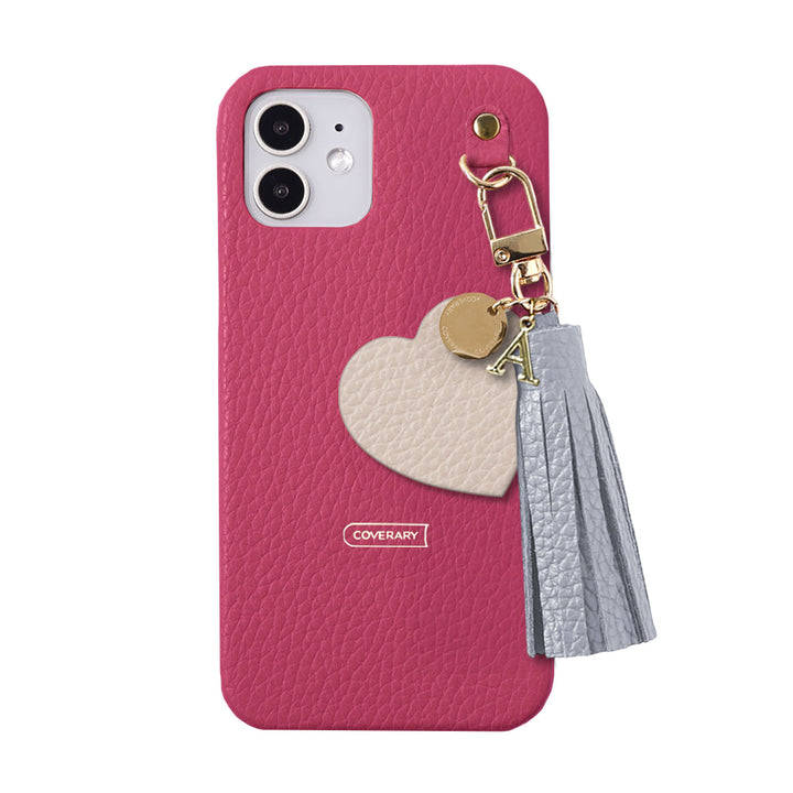 本革 32色 イタリアンシュリンクレザー タッセル付きモチーフイニシャルチャーム 背面ケース Xperiaシリーズ