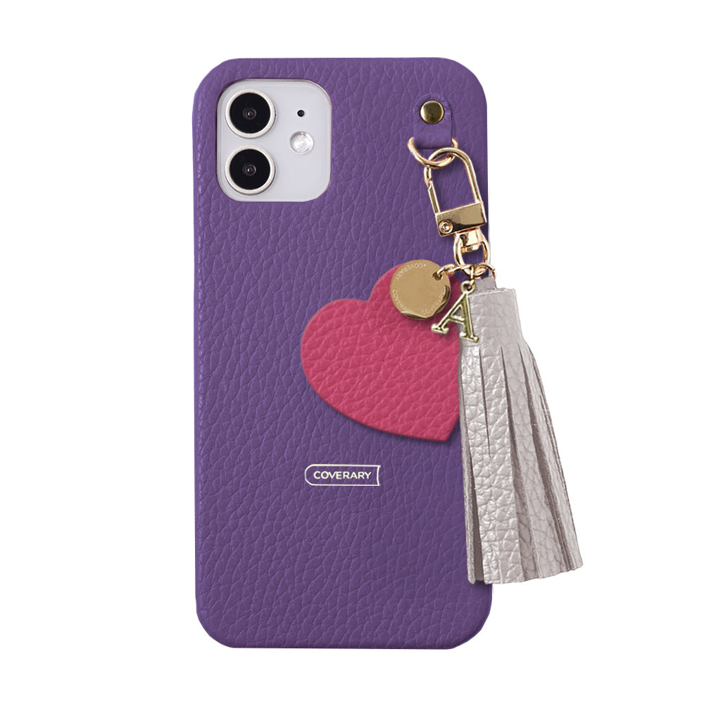 本革 32色 イタリアンシュリンクレザー タッセル付きモチーフイニシャルチャーム 背面ケース