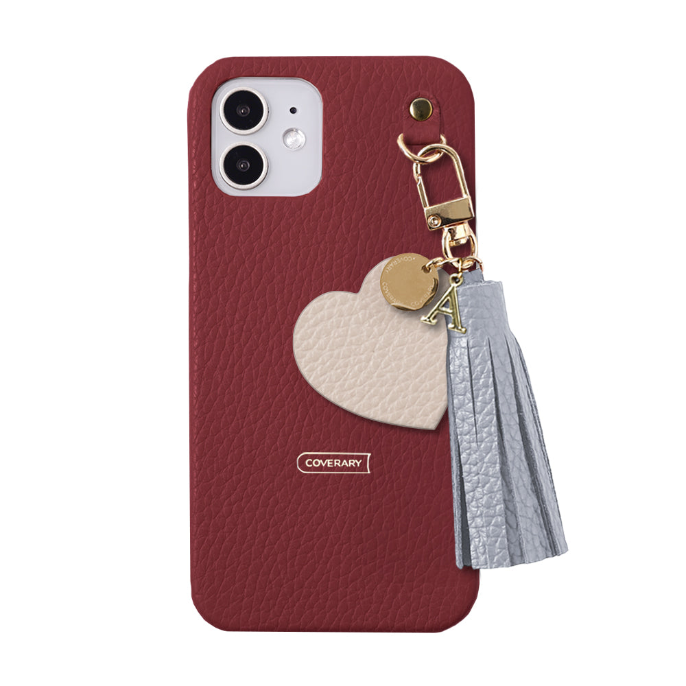 本革 32色 イタリアンシュリンクレザー タッセル付きモチーフイニシャルチャーム 背面ケース