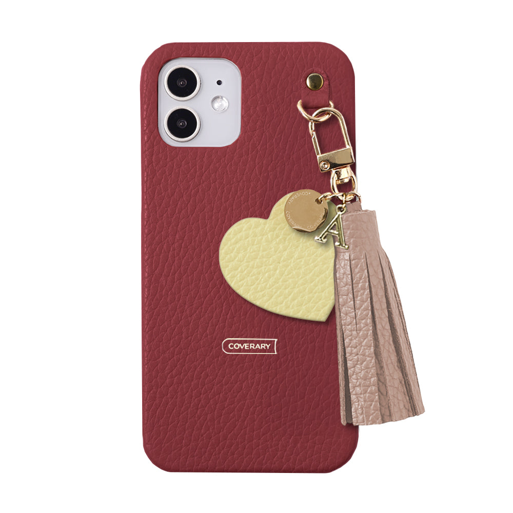 本革 32色 イタリアンシュリンクレザー タッセル付きモチーフイニシャルチャーム 背面ケース