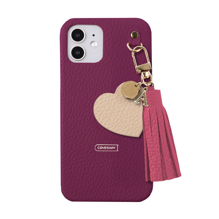 本革 32色 イタリアンシュリンクレザー タッセル付きモチーフイニシャルチャーム 背面ケース Xperiaシリーズ