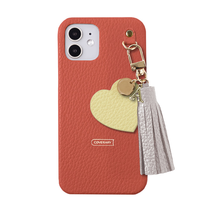 本革 32色 イタリアンシュリンクレザー タッセル付きモチーフイニシャルチャーム 背面ケース