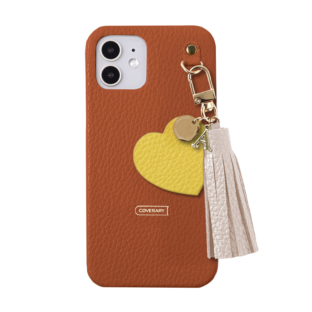 本革 32色 イタリアンシュリンクレザー タッセル付きモチーフイニシャルチャーム 背面ケース