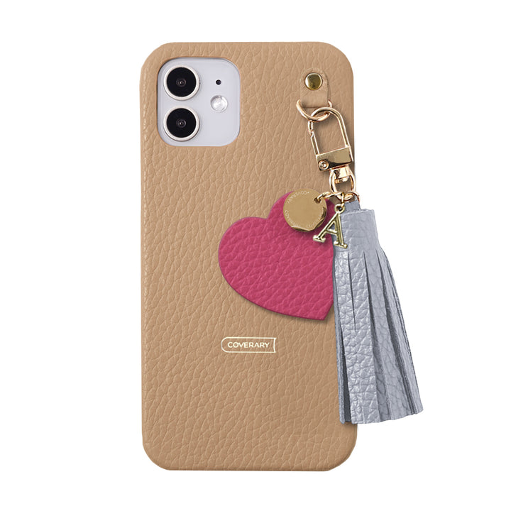 本革 32色 イタリアンシュリンクレザー タッセル付きモチーフイニシャルチャーム 背面ケース