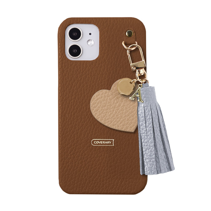 本革 32色 イタリアンシュリンクレザー タッセル付きモチーフイニシャルチャーム 背面ケース