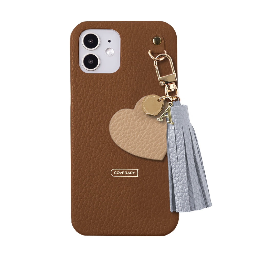 本革 32色 イタリアンシュリンクレザー タッセル付きモチーフイニシャルチャーム 背面ケース Xperiaシリーズ