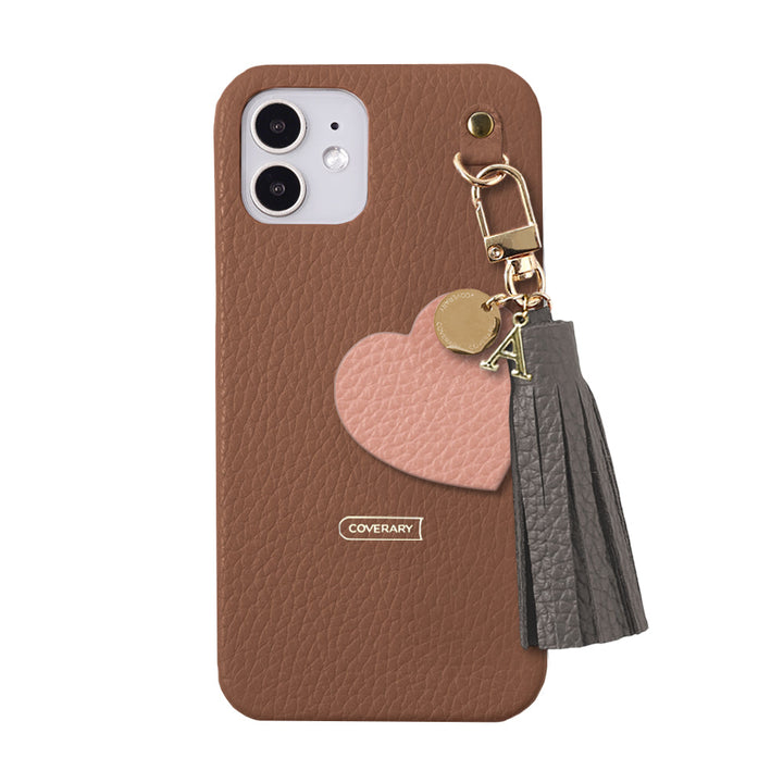 本革 32色 イタリアンシュリンクレザー タッセル付きモチーフイニシャルチャーム 背面ケース Xperiaシリーズ