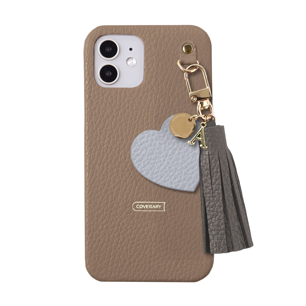 本革 32色 イタリアンシュリンクレザー タッセル付きモチーフイニシャルチャーム 背面ケース Xperiaシリーズ