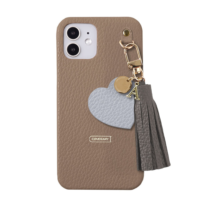 本革 32色 イタリアンシュリンクレザー タッセル付きモチーフイニシャルチャーム 背面ケース Xperiaシリーズ