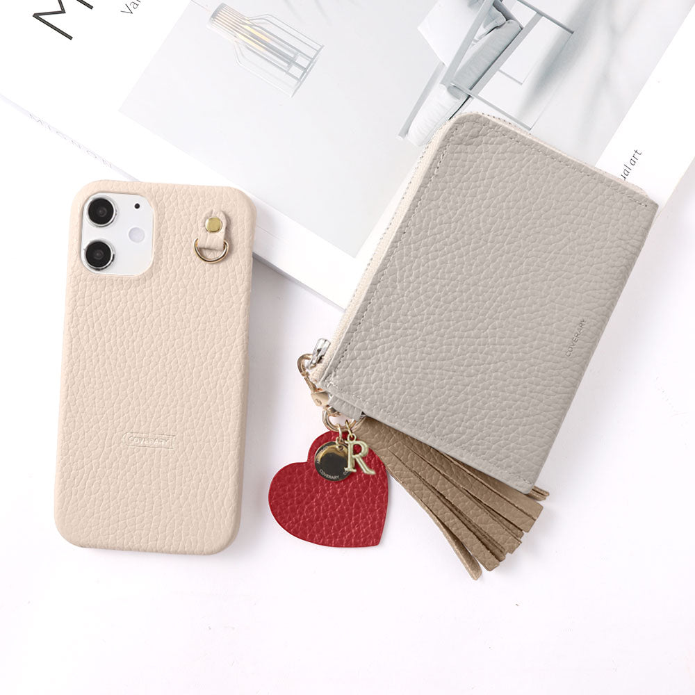 本革 32色 イタリアンシュリンクレザー タッセル付きモチーフイニシャルチャーム 背面ケース