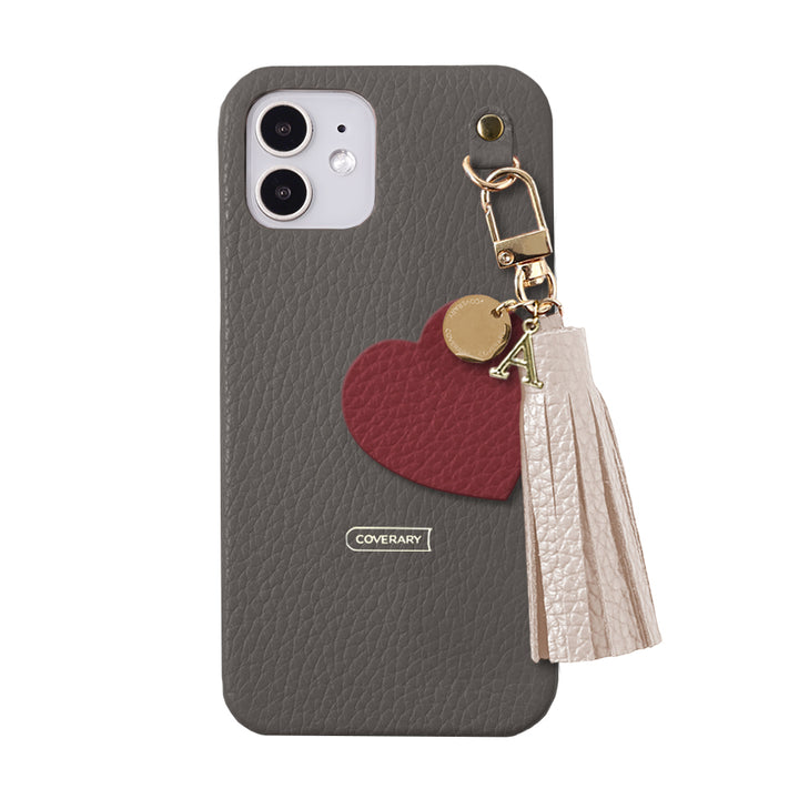 本革 32色 イタリアンシュリンクレザー タッセル付きモチーフイニシャルチャーム 背面ケース