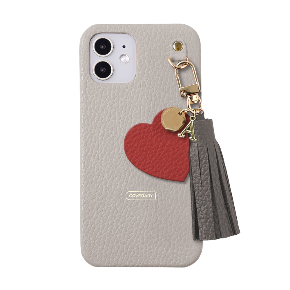 本革 32色 イタリアンシュリンクレザー タッセル付きモチーフイニシャルチャーム 背面ケース Xperiaシリーズ