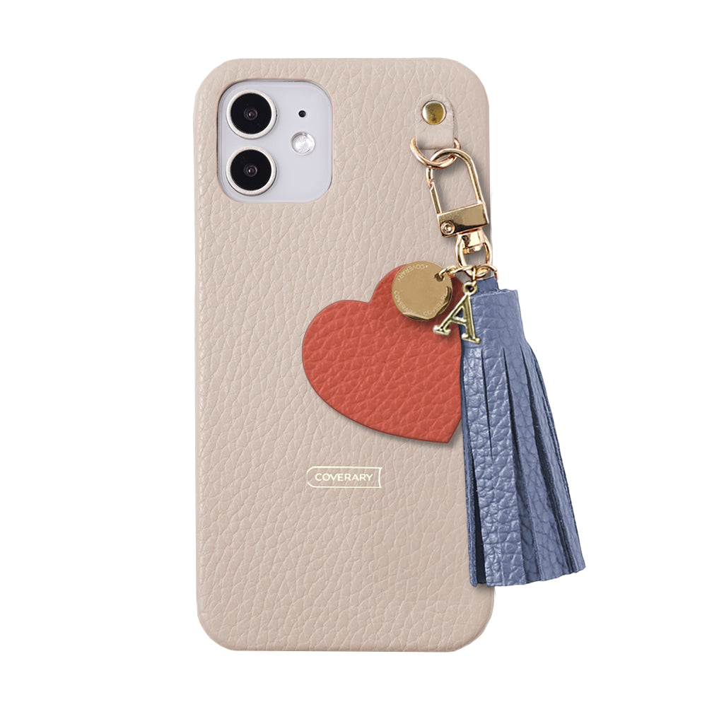 本革 32色 イタリアンシュリンクレザー タッセル付きモチーフイニシャルチャーム 背面ケース