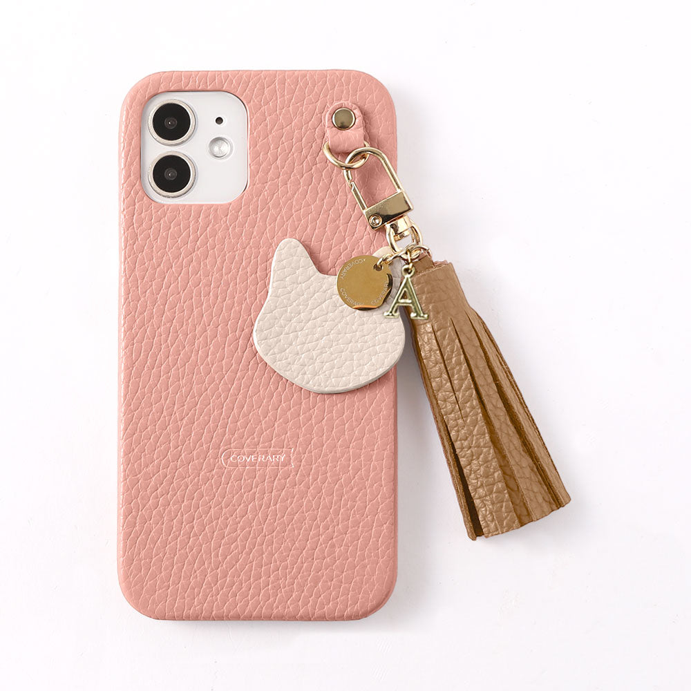 本革 32色 イタリアンシュリンクレザー タッセル付きモチーフイニシャルチャーム 背面ケース