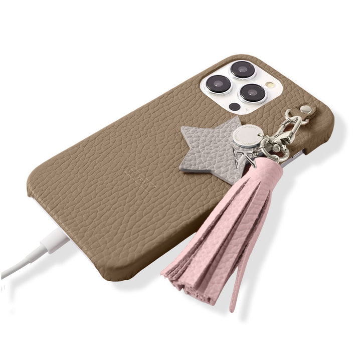 本革 32色 イタリアンシュリンクレザー タッセル付きモチーフイニシャルチャーム 背面ケース Xperiaシリーズ