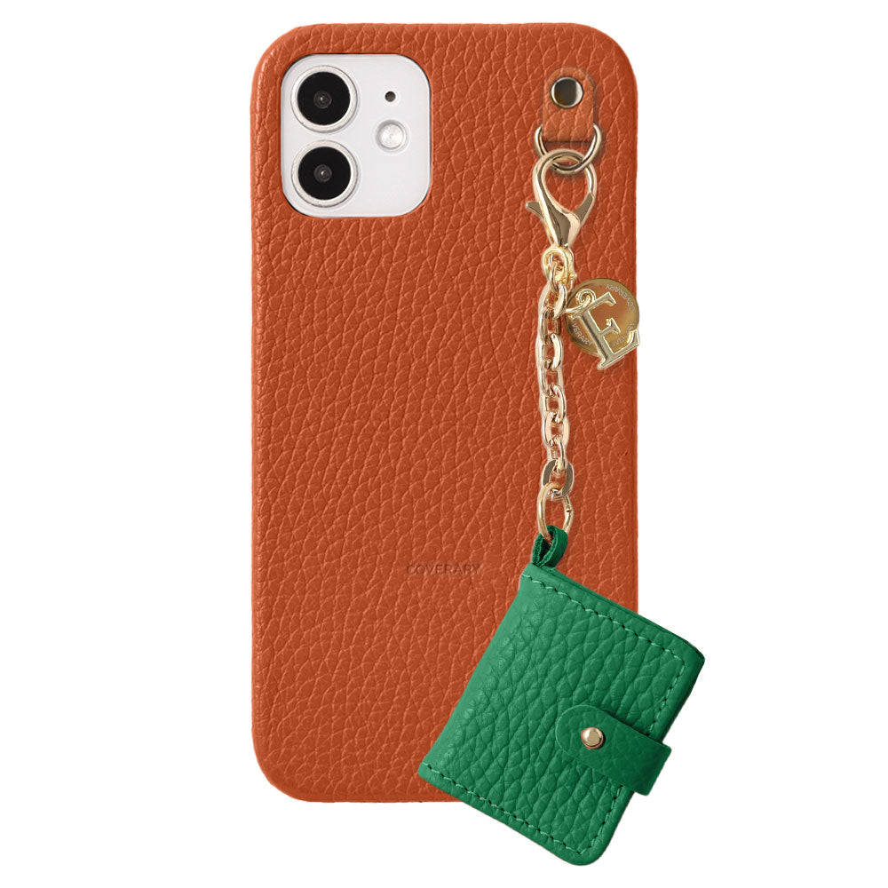 本革 32色 イタリアンシュリンクレザー イニシャル ミニ手帳チャーム 背面ケース iPhoneシリーズ