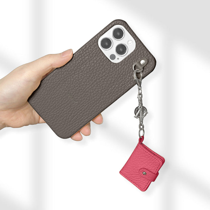 本革 32色 イタリアンシュリンクレザー イニシャル ミニ手帳チャーム 背面ケース iPhoneシリーズ