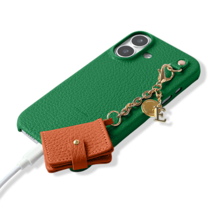 本革 32色 イタリアンシュリンクレザー イニシャル ミニ手帳チャーム 背面ケース iPhoneシリーズ