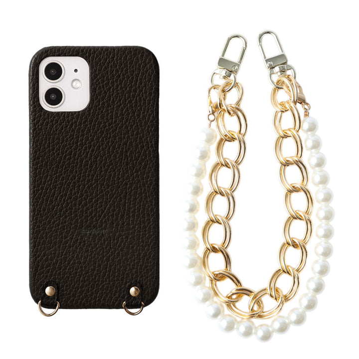 Genuine leather 32 colors Italian shrink leather with pearl chain hand strap back case AQUOS series