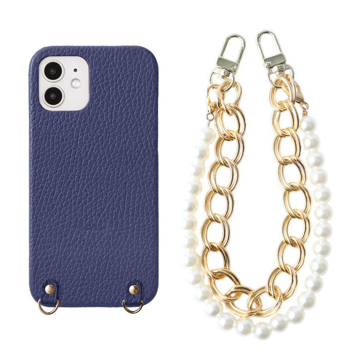 Genuine Leather 32 Colors Italian Shrink Leather with Pearl Chain Hand Strap Back Case for Galaxy Series