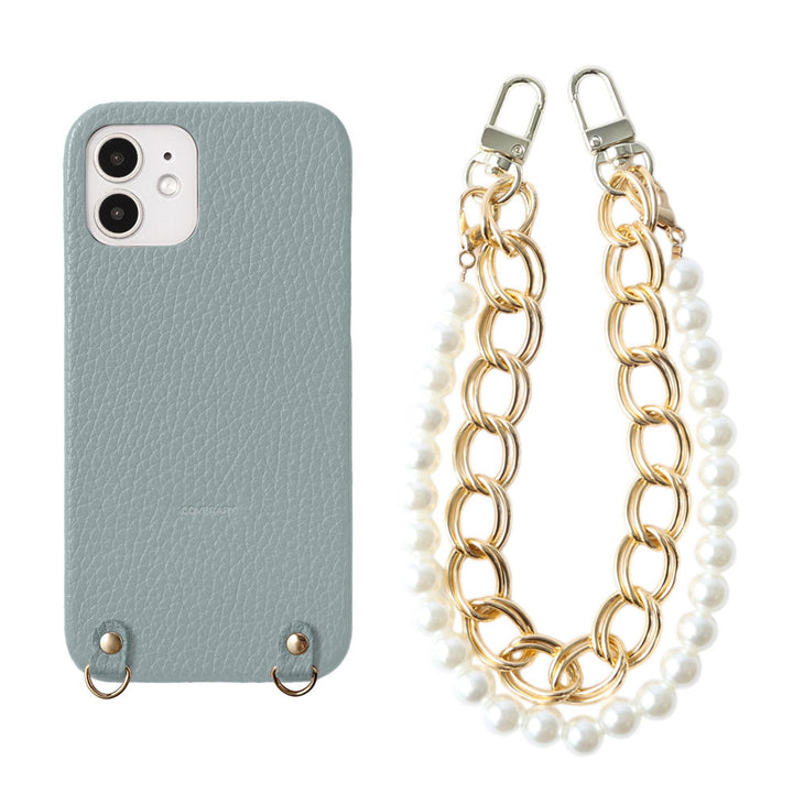 Genuine Leather 32 Colors Italian Shrink Leather with Pearl Chain Hand Strap Back Case for Galaxy Series