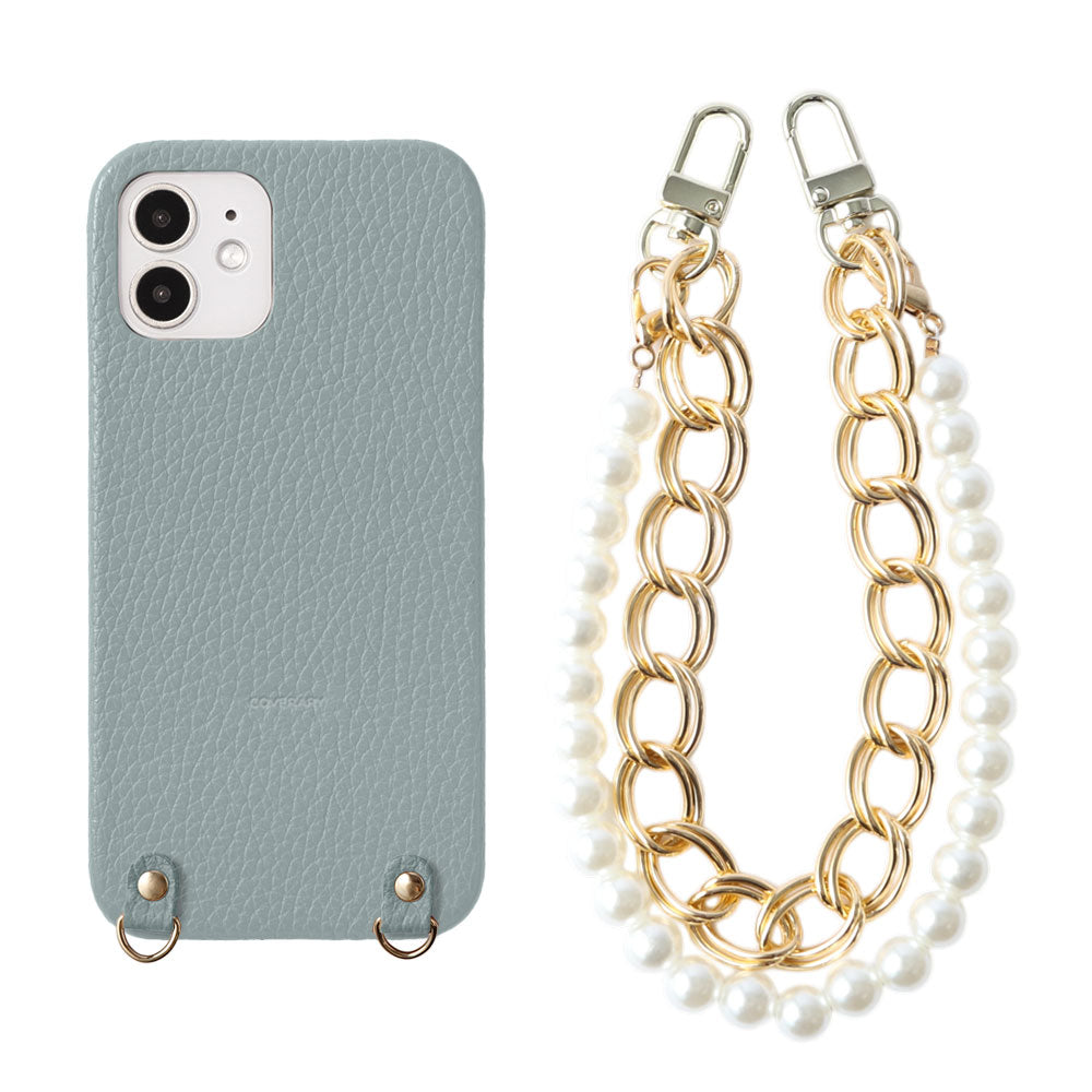 Genuine Leather 32 Colors Italian Shrink Leather with Pearl Chain Hand Strap Back Case