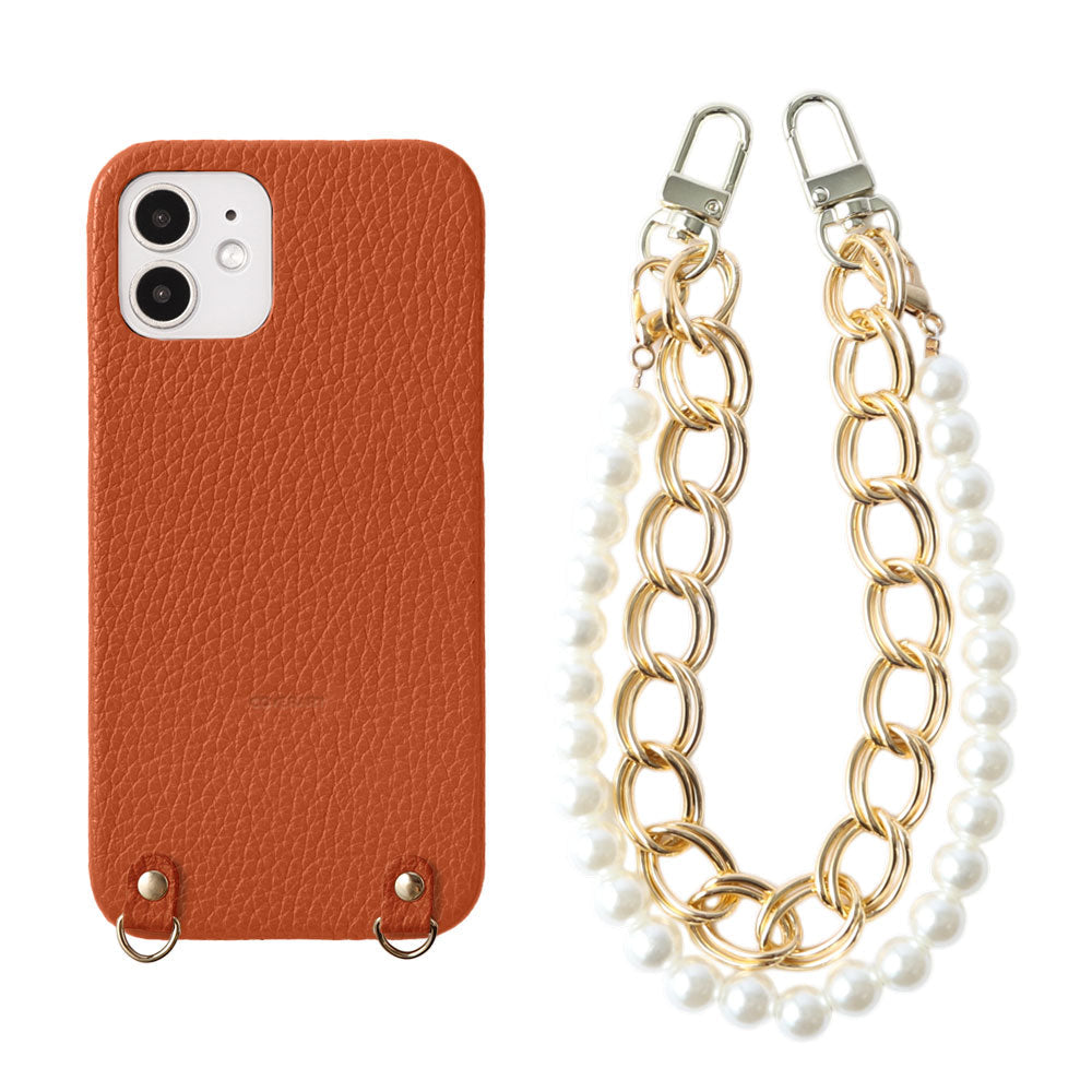 Genuine leather 32 colors Italian shrink leather with pearl chain hand strap back case AQUOS series