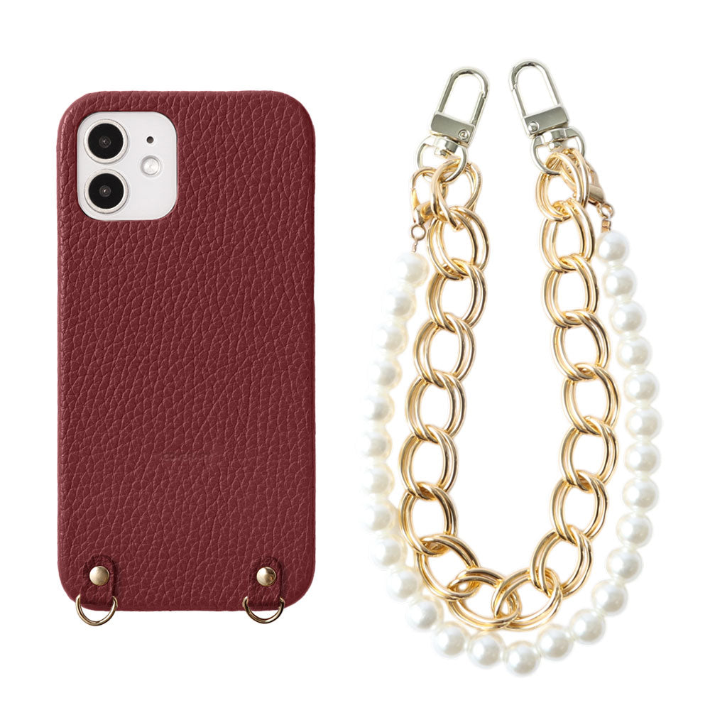 Genuine Leather 32 Colors Italian Shrink Leather with Pearl Chain Hand Strap Back Case for Xperia Series