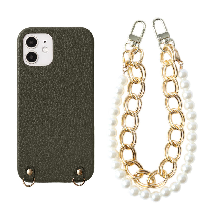 Genuine Leather 32 Colors Italian Shrink Leather with Pearl Chain Hand Strap Back Case for Xperia Series