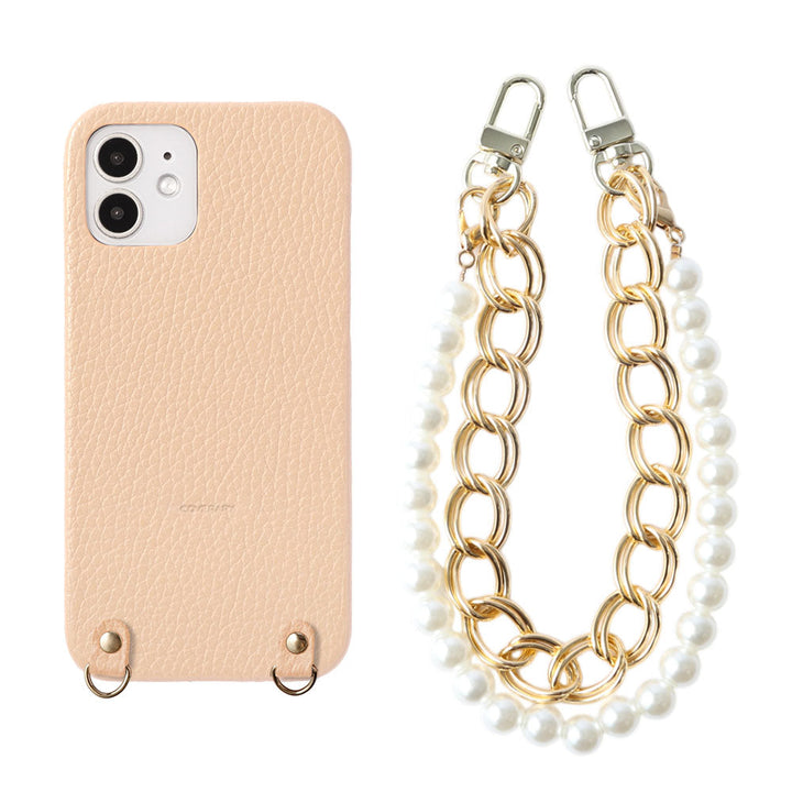 Genuine Leather 32 Colors Italian Shrink Leather with Pearl Chain Hand Strap Back Case