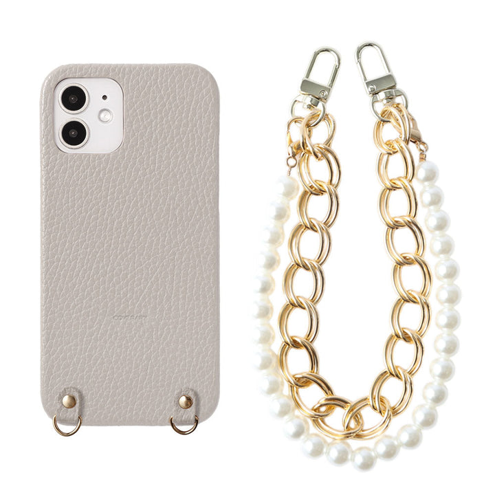 Genuine leather 32 colors Italian shrink leather with pearl chain hand strap back case AQUOS series