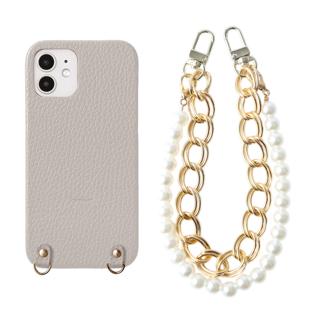 Genuine Leather 32 Colors Italian Shrink Leather with Pearl Chain Hand Strap Back Case