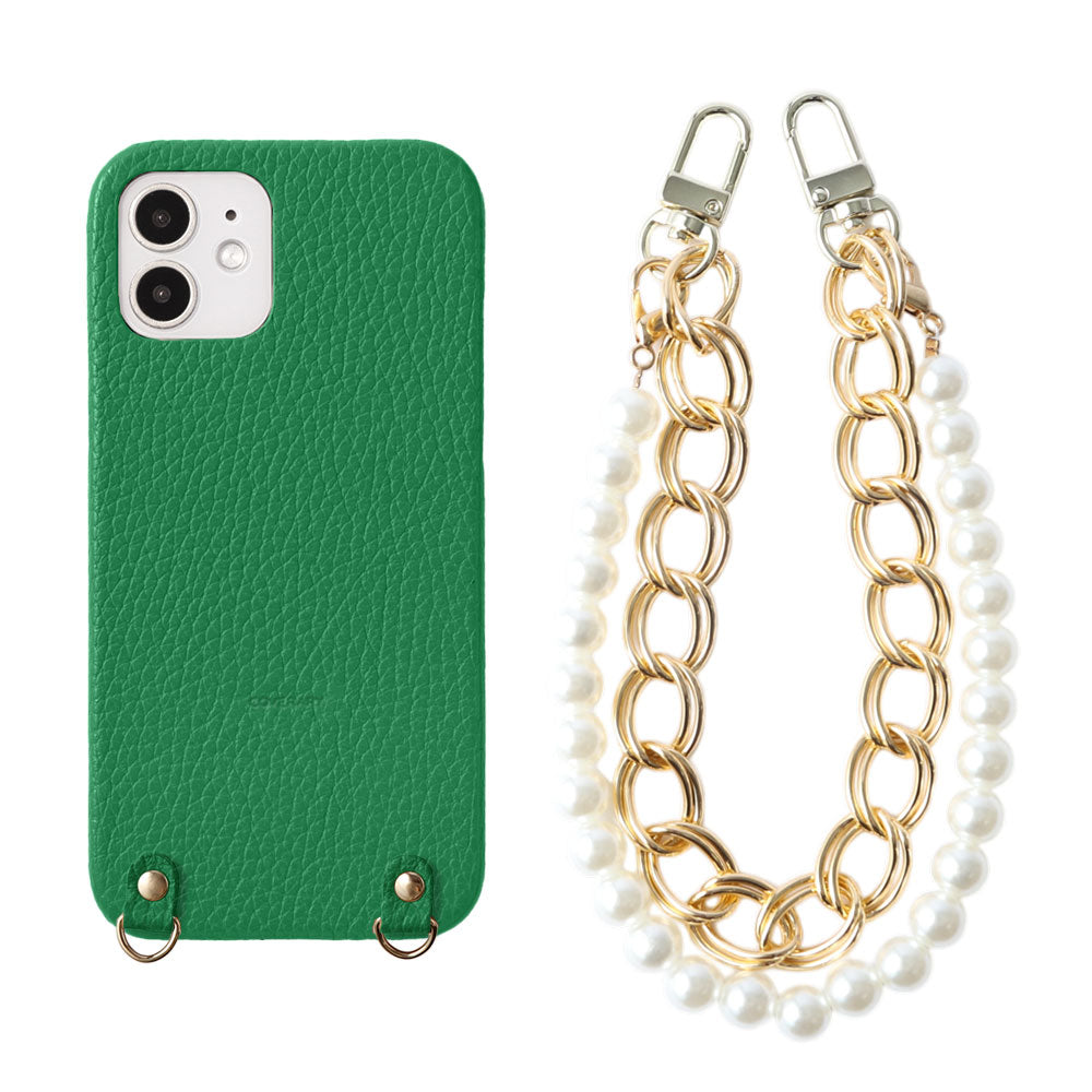 Genuine Leather 32 Colors Italian Shrink Leather with Pearl Chain Hand Strap Back Case for Galaxy Series