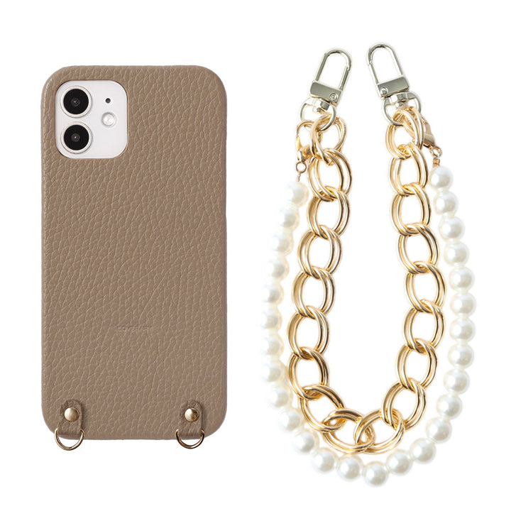 Genuine Leather 32 Colors Italian Shrink Leather with Pearl Chain Hand Strap Back Case