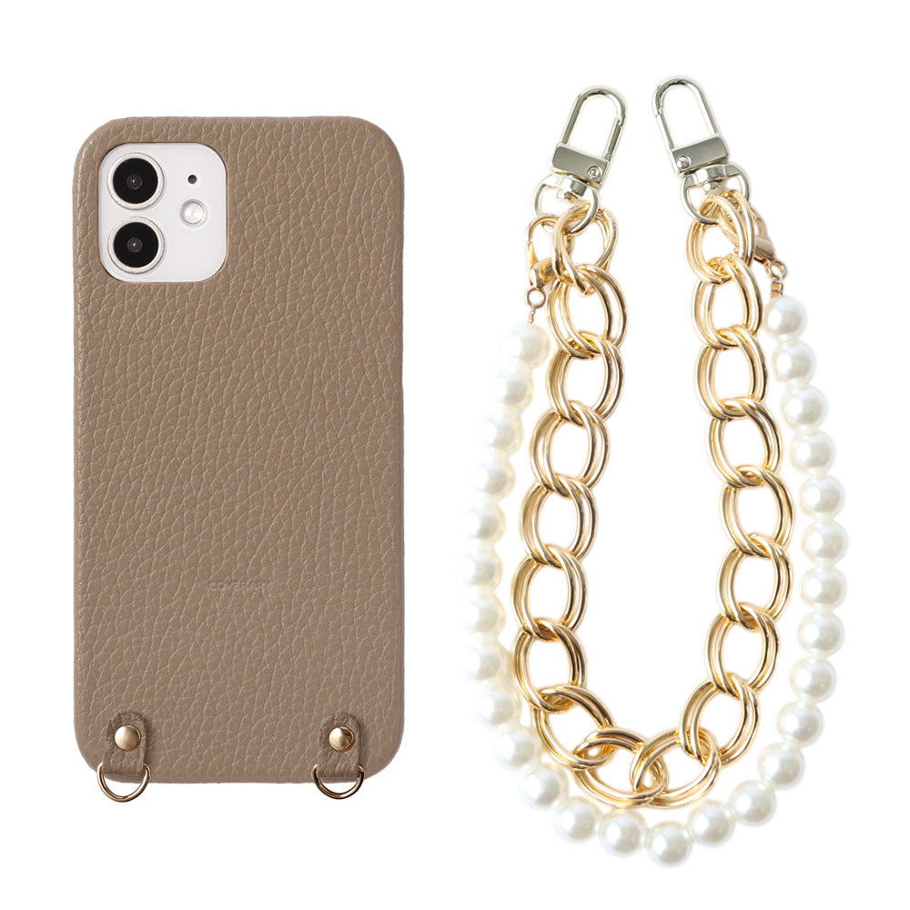 Genuine leather 32 colors Italian shrink leather with pearl chain hand strap back case AQUOS series