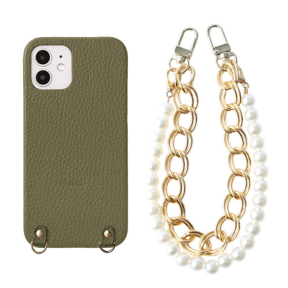 Genuine leather 32 colors Italian shrink leather with pearl chain hand strap back case AQUOS series
