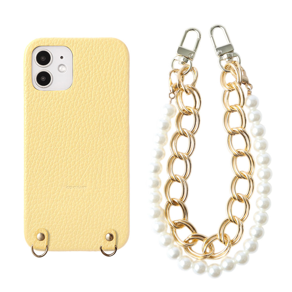 Genuine Leather 32 Colors Italian Shrink Leather with Pearl Chain Hand Strap Back Case