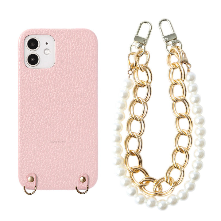 Genuine Leather 32 Colors Italian Shrink Leather with Pearl Chain Hand Strap Back Case