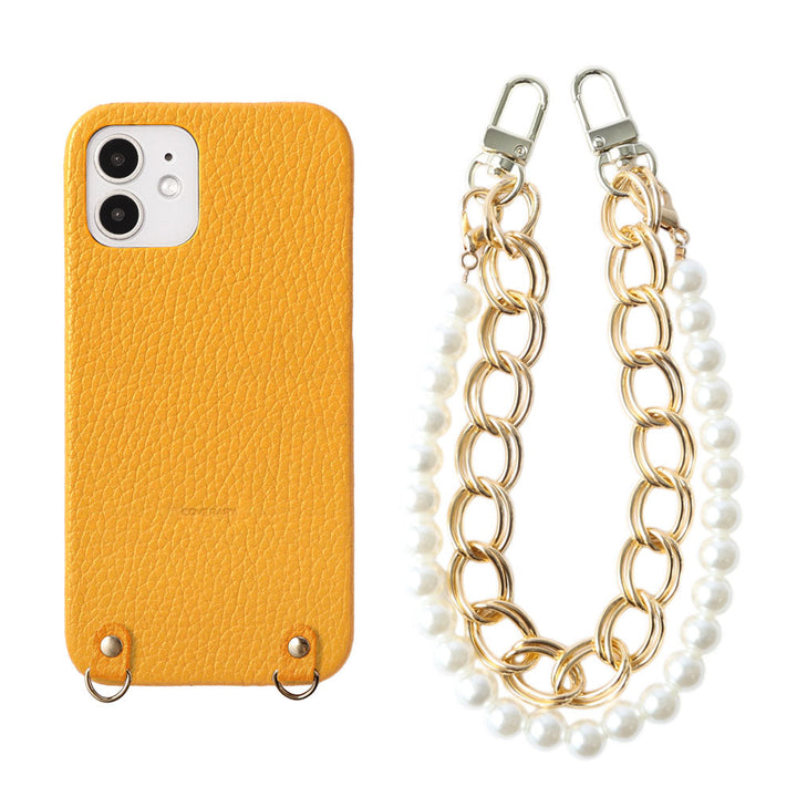 Genuine Leather 32 Colors Italian Shrink Leather with Pearl Chain Hand Strap Back Case