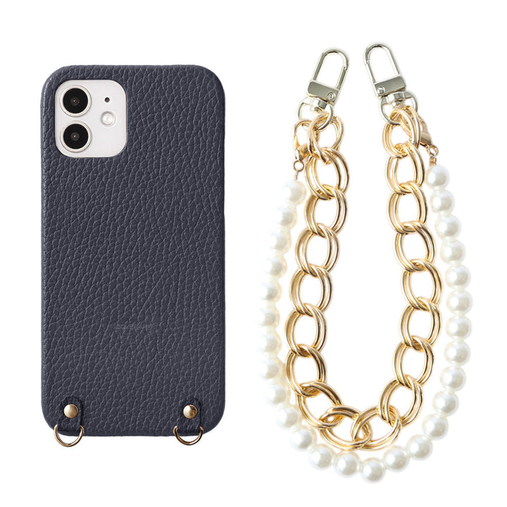 Genuine leather 32 colors Italian shrink leather with pearl chain hand strap back case AQUOS series