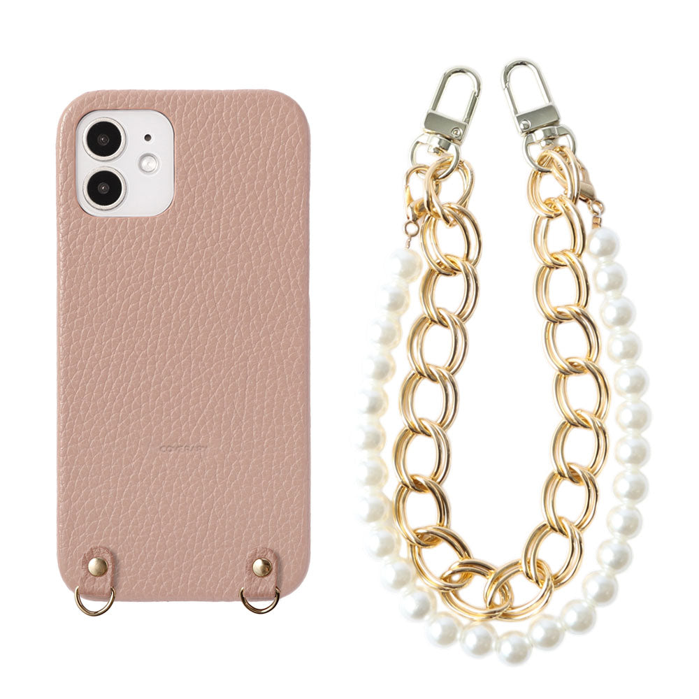 Genuine Leather 32 Colors Italian Shrink Leather with Pearl Chain Hand Strap Back Case
