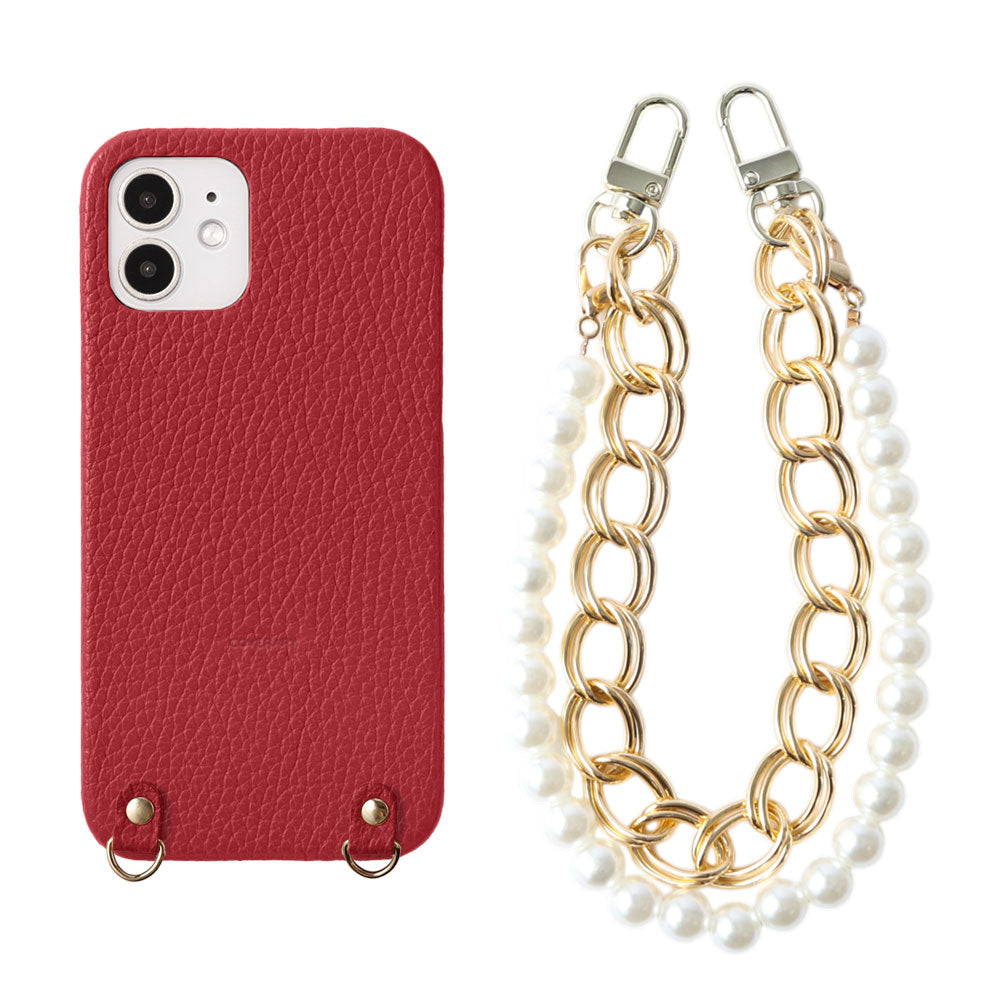 Genuine Leather 32 Colors Italian Shrink Leather with Pearl Chain Hand Strap Back Case