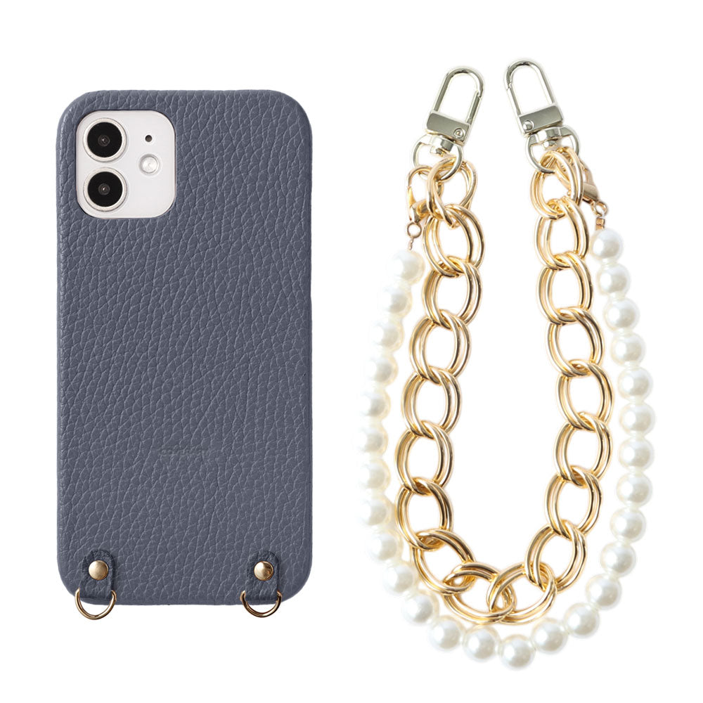 Genuine leather 32 colors Italian shrink leather with pearl chain hand strap back case for iPhone series