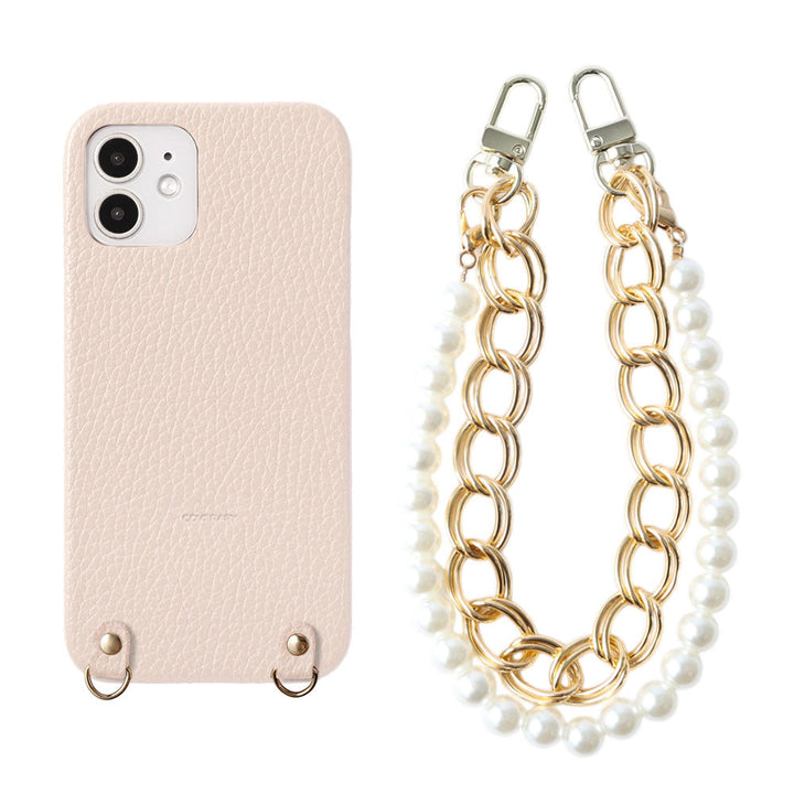 Genuine Leather 32 Colors Italian Shrink Leather with Pearl Chain Hand Strap Back Case for Galaxy Series