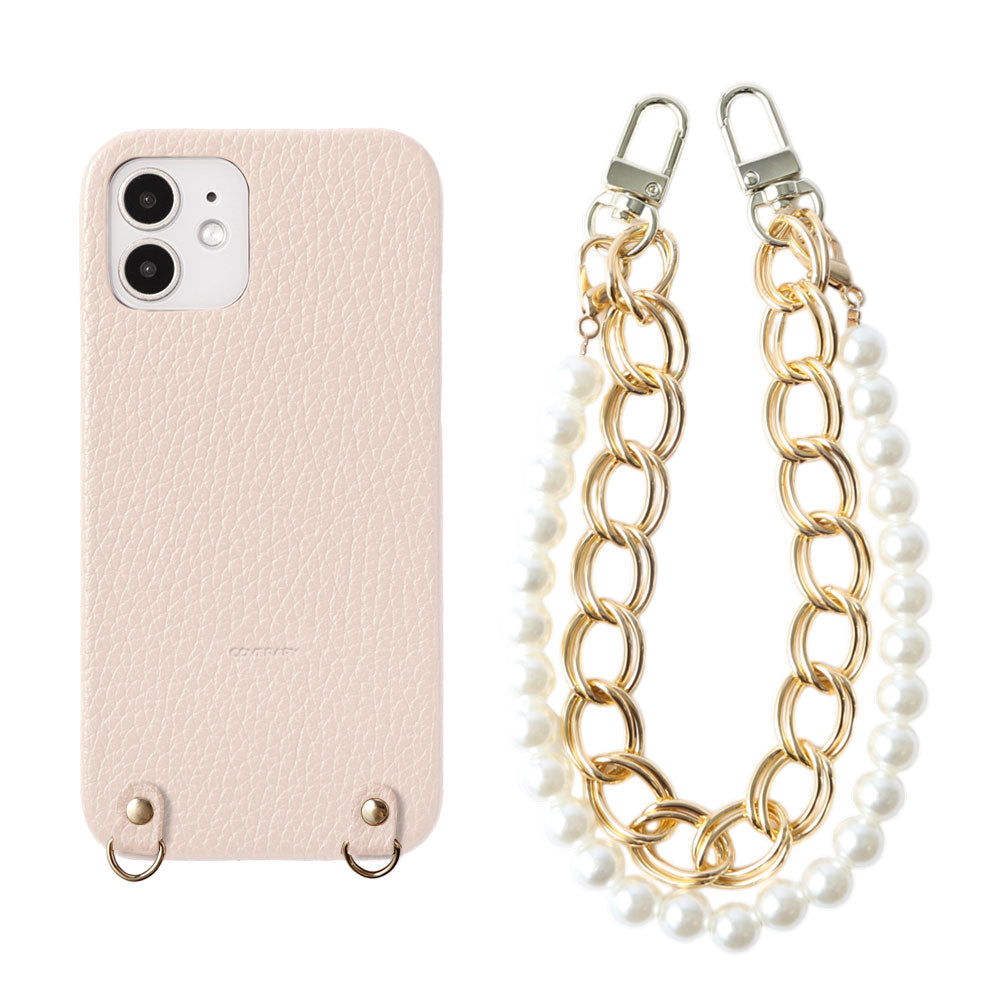 Genuine Leather 32 Colors Italian Shrink Leather with Pearl Chain Hand Strap Back Case