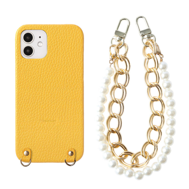 Genuine Leather 32 Colors Italian Shrink Leather with Pearl Chain Hand Strap Back Case